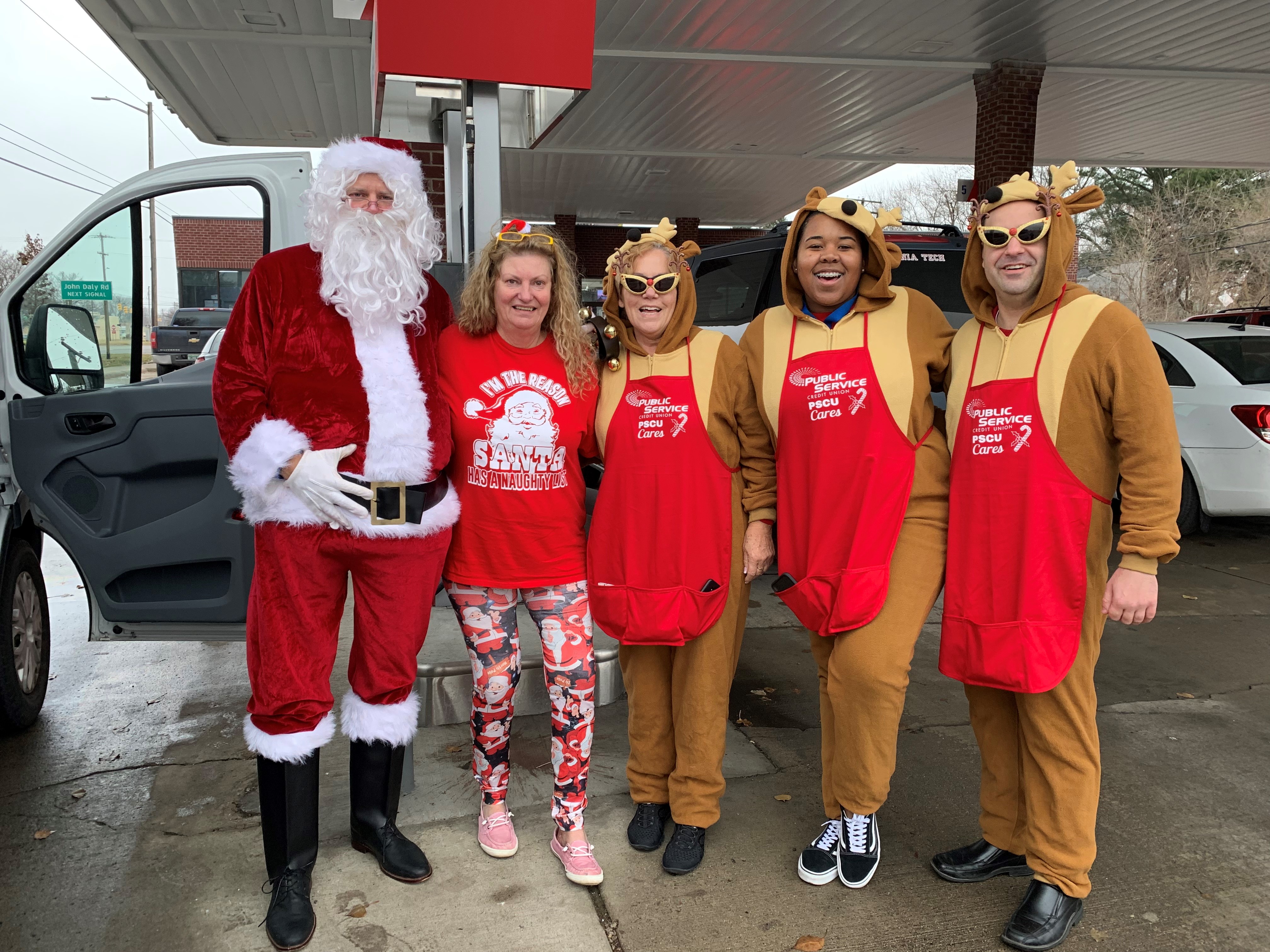 Santa and Reindeer at Gas Station